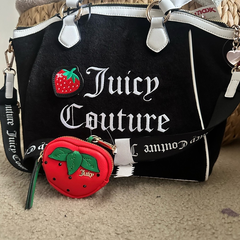 Juicy Couture Black and White strawberry long handle bag